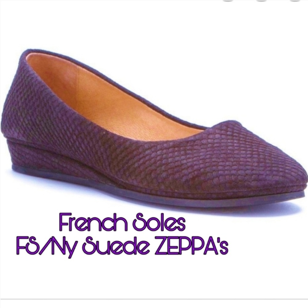 French Soles fs/ny Zeppa's. Purple suede.  Sz 10